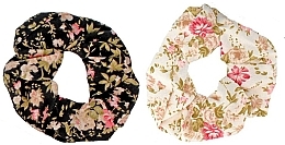 Fragrances, Perfumes, Cosmetics Hair Ties with Floral Print, 23989, black + white - Top Choice