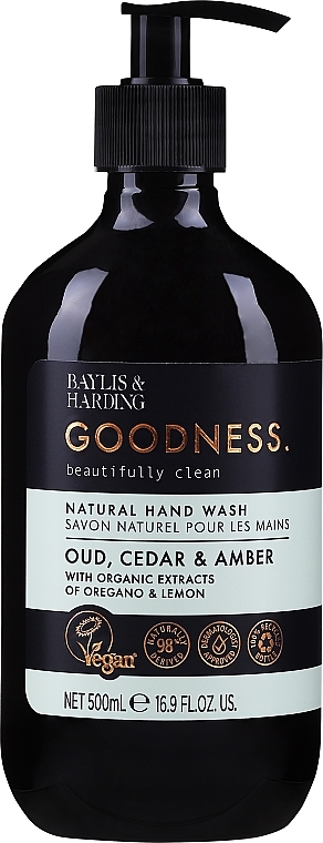 Hand Liquid Soap - Baylis & Harding Goodness Oud, Cedar & Amber Natural Hand Wash — photo N8