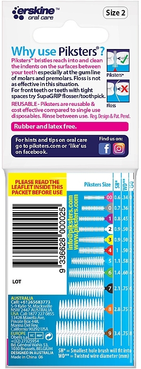 Interdental Brush, 2.0 mm, White, Pack of 10 - Piksters Interdental Brushes White Size 2 — photo N2