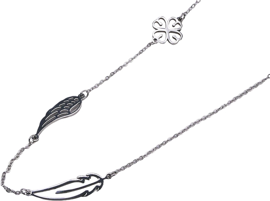 Necklace, feather, wing and flower, silver - Lolita Accessories — photo N1