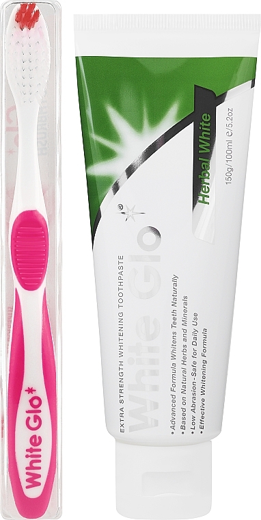 Set with White-Pink Toothbrush - White Glo Herbal White Set (t/paste/100ml + t/brush/1pc + dental/flosser) — photo N12