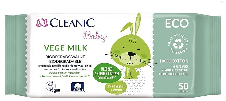 Baby Milk Wet Wipes for Sensitive Skin, 50 pcs - Cleanic Eco Baby Vege — photo N4
