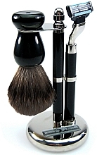 Shaving Set - Golddachs Pure Badger, Mach3 Black Chrom (sh/brush + razor + stand) — photo N1