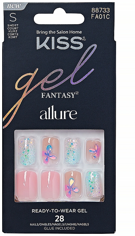 False Nails Set with Glue, medium length - Kiss Gel Fantasy Allure — photo N2