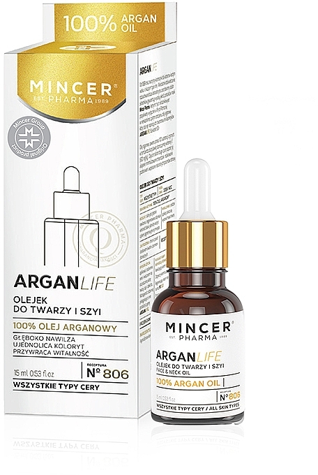 Face, Neck & Decollete 100% Argan Oil - Mincer Pharma ArganLife Face & Neck Oil Huile Visage Decollete — photo N1