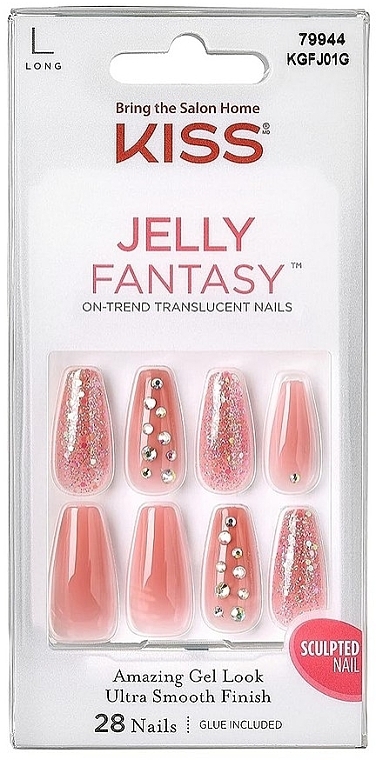 False Nails with Glue Set 'Ballerina' - Kiss Nails Jelly Fantasy — photo N1