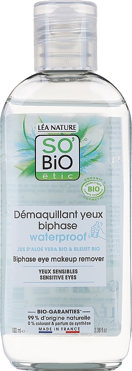 Two-Phase Aloe Vera Eye & Lash Makeup Remover for Sensitive Eyes - Léa Nature So'BiO Étic Hydra Aloe Vera Gentle Eye & Lash Makeup Remover — photo N1