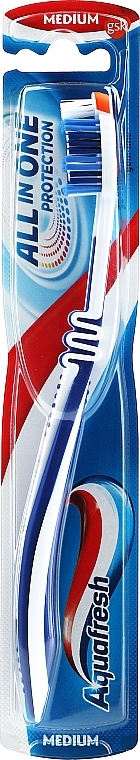 Medium Toothbrush, dark blue-white - Aquafresh All In One Protection — photo N1