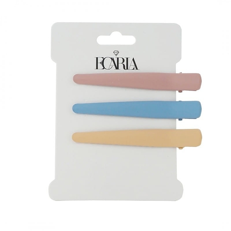 Hair Clip Set, 3 pcs, pink, blue, yellow - Ecarla — photo N1