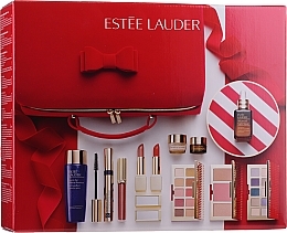 Fragrances, Perfumes, Cosmetics Gift Set - Estee Lauder (lip/stick/2x3.5 g + lip/gloss/2.7ml + eye/shadow/2x3.7g + mascara/8ml + contouring/palette/8.7g + f/ser/30ml + eye/cr/15ml + remover/100ml + f/cr/7ml + bag)