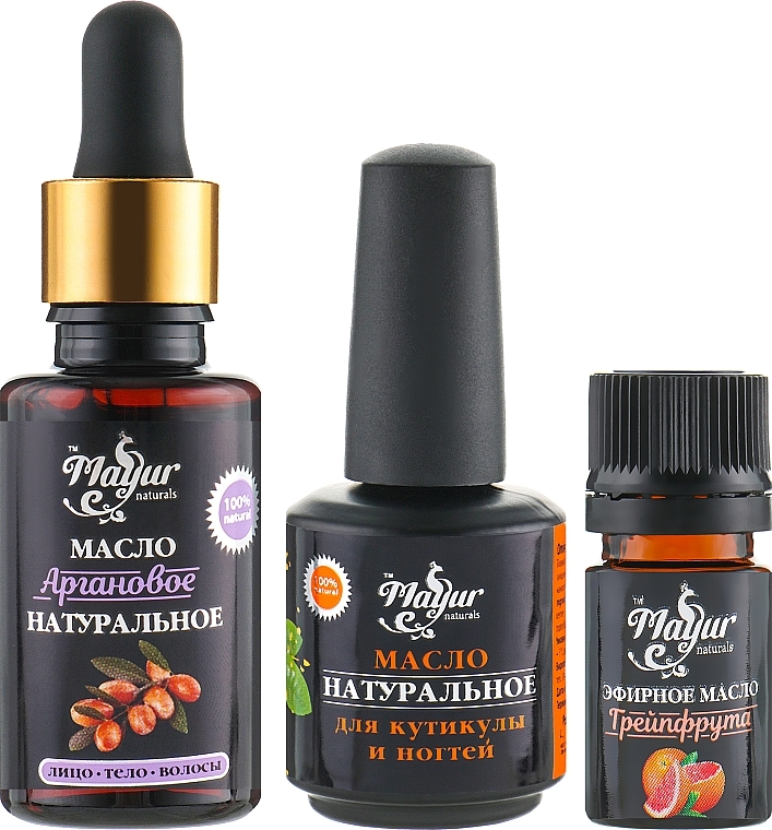 Skin & Nail Gift Set "Argan & Grapefruit" - Mayur (oil/15 ml + oil/30 ml + oil/5 ml) — photo N1