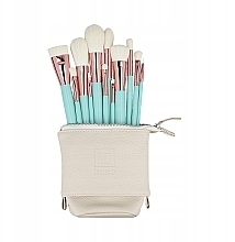 Fragrances, Perfumes, Cosmetics Set of 12 Turquoise Makeup Brushes in White Case - ILU Basic Mu Turquoise Makeup Brush Set