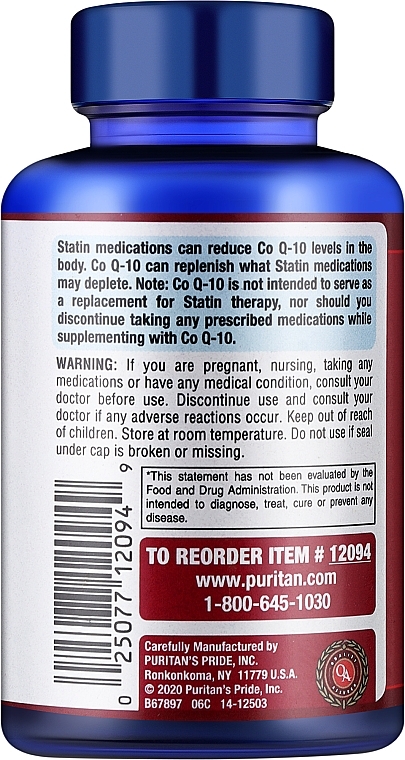 Supplement 'Coenzyme Q-10' 200 mg, capsules - Puritan's Pride Q-Sorb Co Q-10 — photo N2