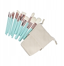 Set of 12 Turquoise Makeup Brushes in White Case - ILU Basic Mu Turquoise Makeup Brush Set — photo N2