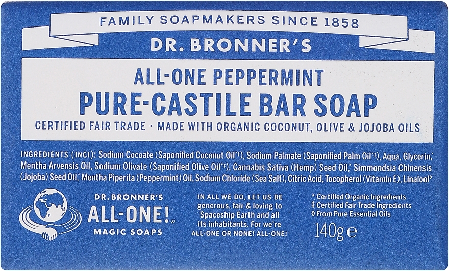 Soap "Mint" - Dr. Bronner’s Pure Castile Bar Soap Peppermint — photo N1