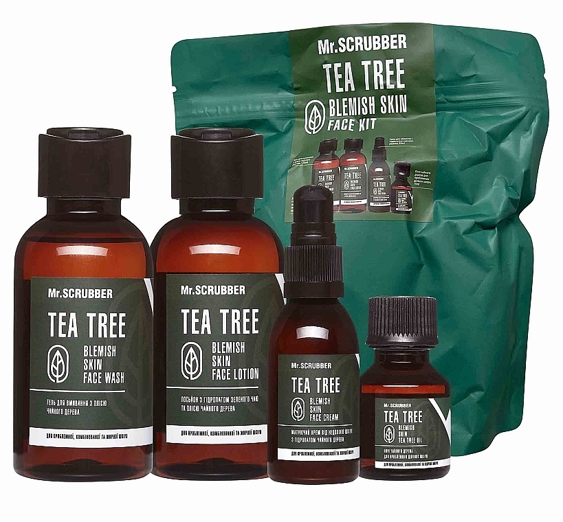 Set - Mr.Scrubber Tea Tree Blemish Skin Face (gel/125ml + lot/125ml + cr/55ml + oil/15ml + bag) — photo N3