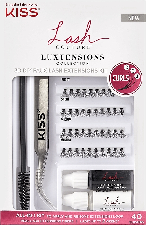 Set - Kiss Lash Couture Luxtensions 3D (lashes/40szt + adhesive/2g + remover/2g + applicator + spoolie) — photo N1