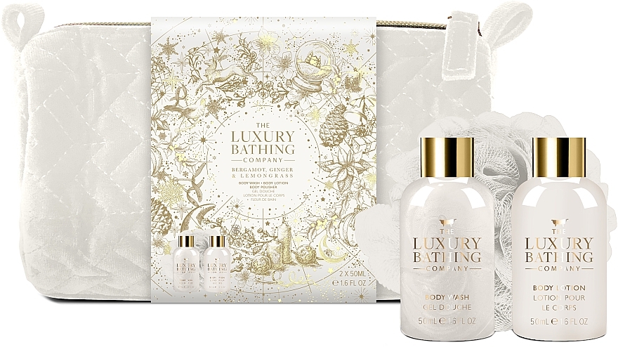 Set - Grace Cole The Luxury Bathing Bergamot Ginger & Lemongrass Perfect Pamper (sh/gel/50ml + b/lot/50ml + sponge/1pc + bag/1pc) — photo N1