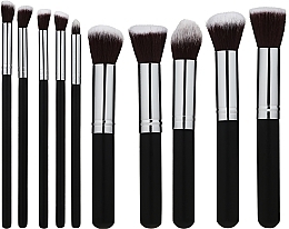 Makeup Brush Set, 10 pcs, silver - Lewer Brushes — photo N1