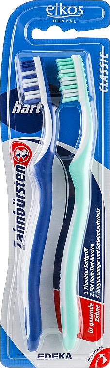 Hard Toothbrush, turquoise+blue - Elkos Dental Classic — photo N1