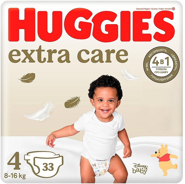 Extra Care Diapers, size 4, 8-16 kg, 33 pcs. - Huggies — photo N1