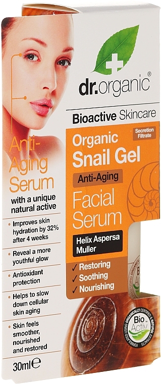 Snail Mucus Extract Face Serum - Dr. Organic Bioactive Skincare Snail Gel Facial Serum — photo N1