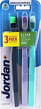 Medium Toothbrush, 3 pcs (dark-blue, lilac, mint) - Jordan Clean Smile Medium — photo N1