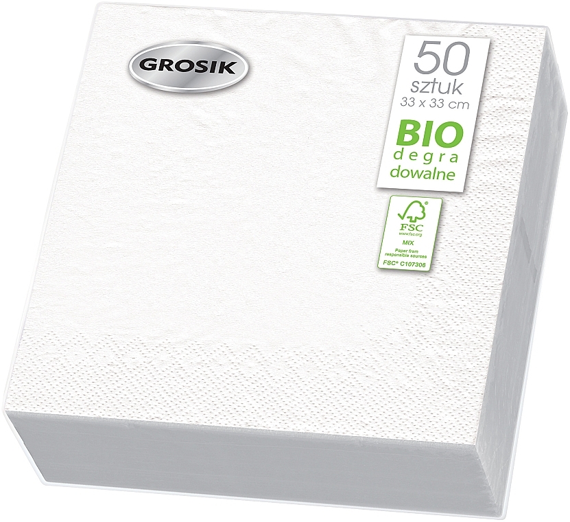 Two-Layer Paper Tissues, 33 x 33 cm, white, 50 pcs - Grosik — photo N1
