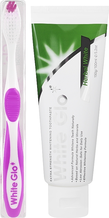 Set with White-Purple Toothbrush - White Glo Herbal White Set (t/paste/100ml + t/brush/1pc + dental/flosser) — photo N3