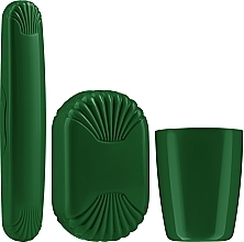 Fragrances, Perfumes, Cosmetics Travel Kit, dark green - Sanel Comfort II (cup1/pcs + toothbr/case/1pcs + soap/case/1pcs)