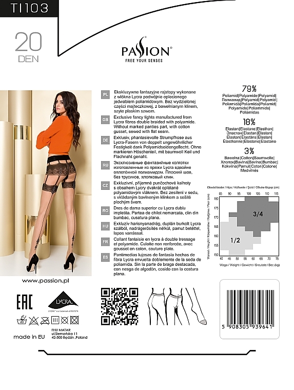 Tights with Stockings Imitation TI103, 20 Den, red - Passion — photo N3