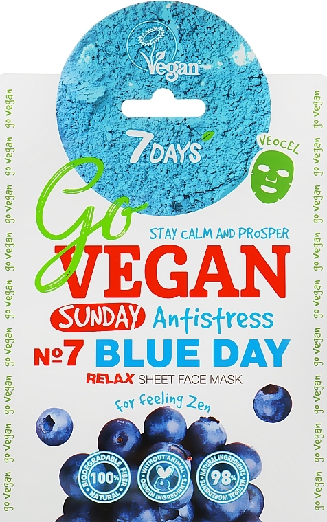 Facial Sheet Mask "For Feeling Zen" - 7 Days Go Vegan Sunday Blue Day — photo N1