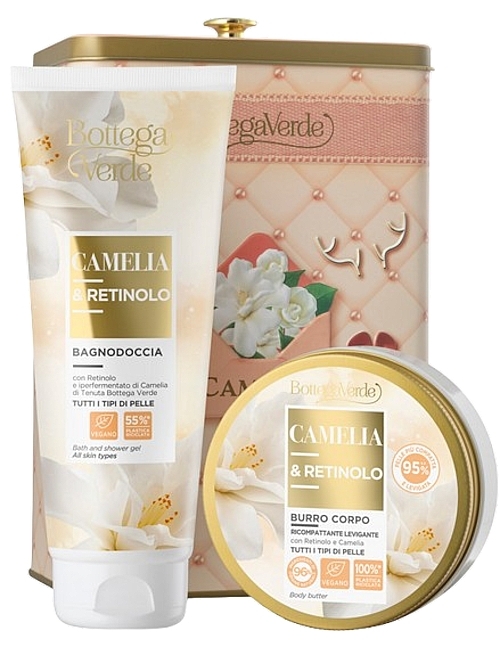 Set - Bottega Verde Camellia And Retinol Gift Set (sh/gel/200ml + b/butter/150ml + metal/box/1pc) — photo N1