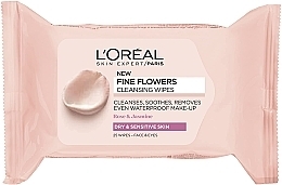 Makeup Remover Wipes - L'Oreal Paris Skin Expert Fine Flowers Cleansing Wipes Dry & Sensitive Skin — photo N1