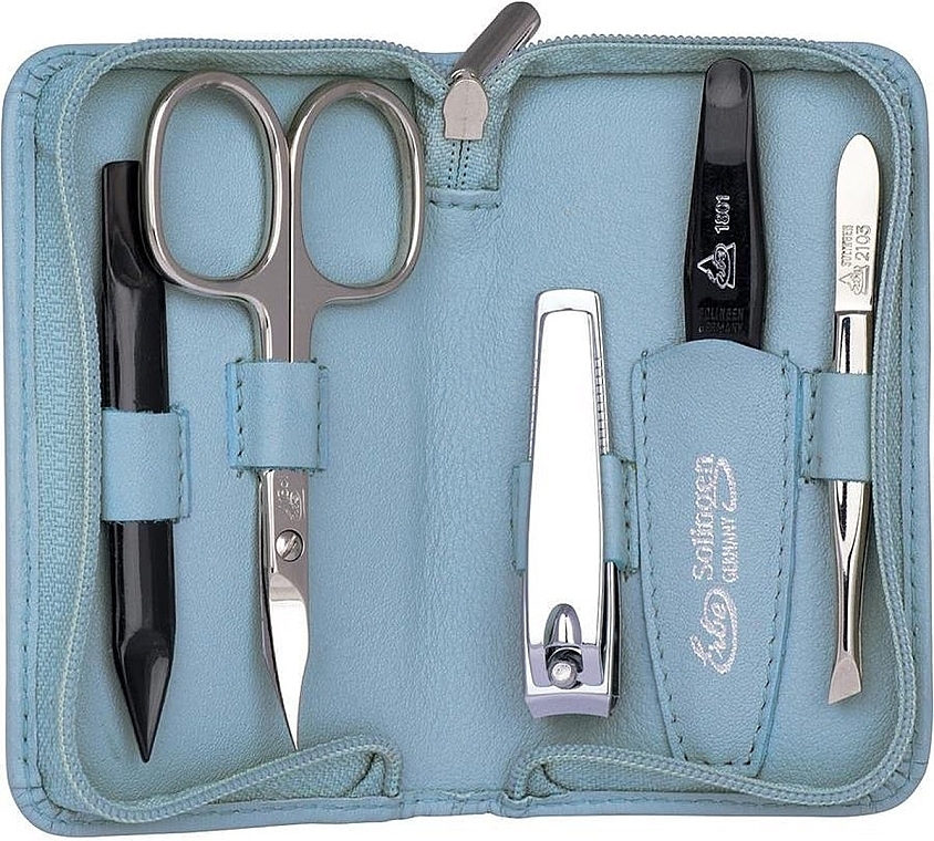 Manicure Set, 5 tools 'Siena', with zipper, ocean blue - Erbe Solingen Manicure Zipper Case — photo N3