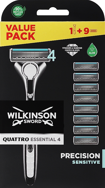 Razor with 1 Blade + 8 Refill Blades - Wilkinson Sword Quattro Titanium Sensitive — photo N4