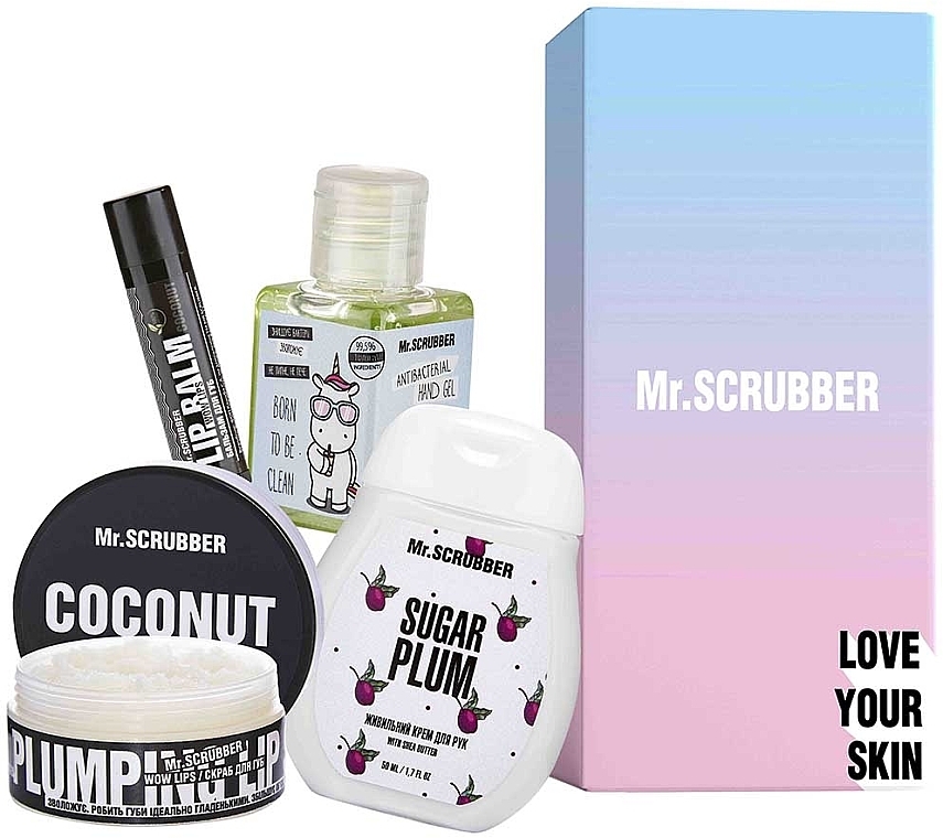 Set - Mr.Scrubber Sweet Coconut (lip/balm/5g + lip/scrub/50ml + h/cr/50ml + sanitizer/30ml) — photo N1