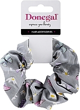 Fragrances, Perfumes, Cosmetics Hair Tie, FA-5647, grey with butterflies and chamomile - Donegal