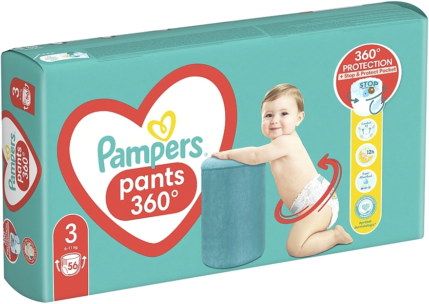 Diaper Pants, size 3, 6-11 kg, 56 pcs - Pampers — photo N3