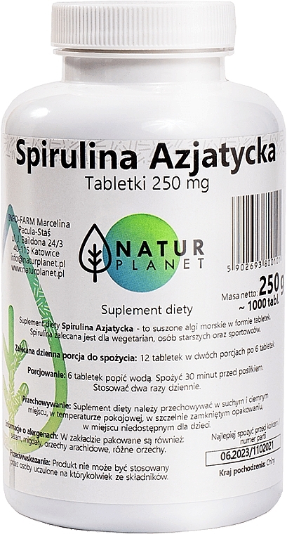 Dietary Supplement 'Asian Spirulina' 250 mg in tablets - Natur Planet — photo N1