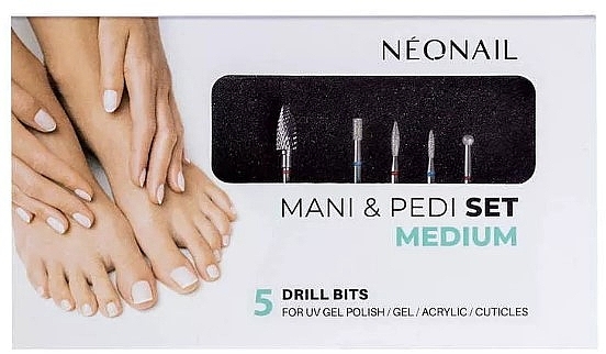 Nail Drill Bit Set, 5 pcs - NeoNail Professional Mani And Pedi Bits Set Medium — photo N1
