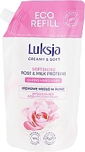 Hand Cream Soap "Rose & Milk Proteins" - Luksja Creamy & Soft Softening Rose & Milk Proteins Caring Hand Wash 68 % Less Plastic (refill) — photo N2