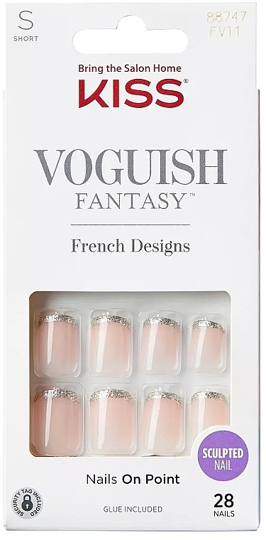 False Nail Set + Glue - Kiss Voguish Fantasy French Designs — photo N1