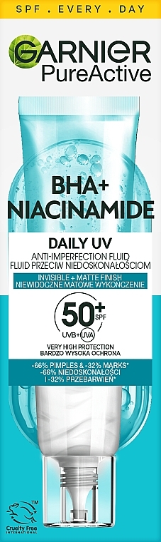 Lightweight Day Face Fluid - Garnier Pure Active BHA+ Niacynamid Daily UV Anti-Imperfection Fluid — photo N1