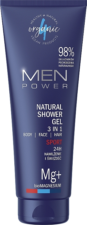 3in1 Men Shower Gel - 4Organic Men Power Natural Shower Gel 3 In 1 Body & Face & Hair Sport — photo N5