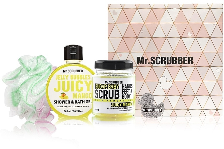 Set - Mr.Scrubber "Juicy Mango" (body/scr/300 g + sh/gel/300 ml + sh/sponge) — photo N1