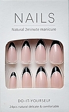 Fragrances, Perfumes, Cosmetics False Nails with Black French Motif & White Accent, 24 pcs - Deni Carte Nails Natural 2 Minutes Manicure