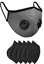 Fragrances, Perfumes, Cosmetics Set: Reusable Respirator Mask with Two Valves & 5 Protective Filters, grey - XoKo