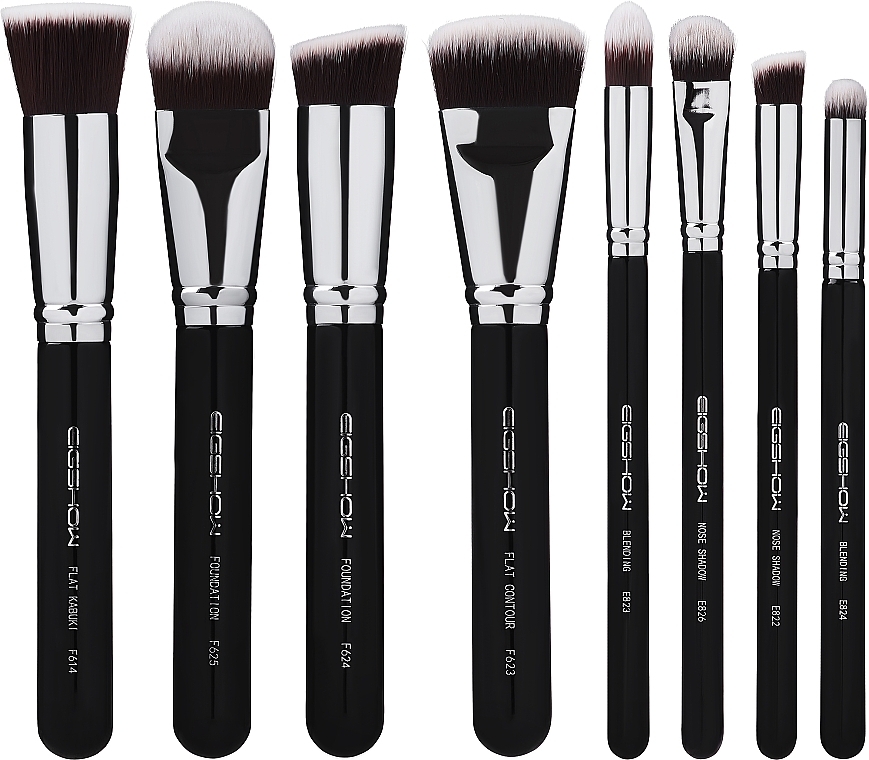 Makeup Brush Set, 8 pcs - Eigshow Sculpt And Blend Brush Kit Bright Silver — photo N3