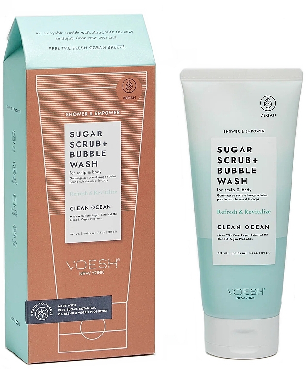 Scalp & Body Sugar Scrub 'Pure Ocean' - Voesh Sugar Scrub+Bubble Wash Clean Ocean — photo N1